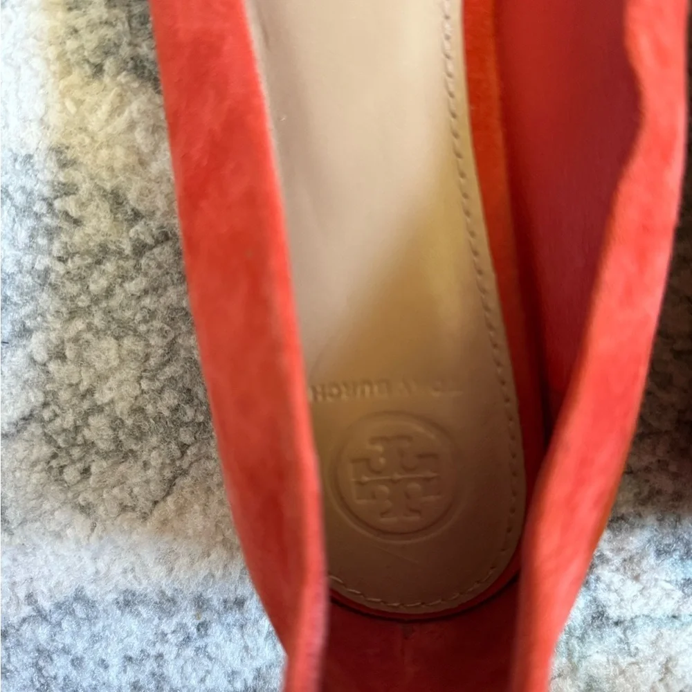 Tory Burch Salinas Peep Toe Flats in Orange Suede